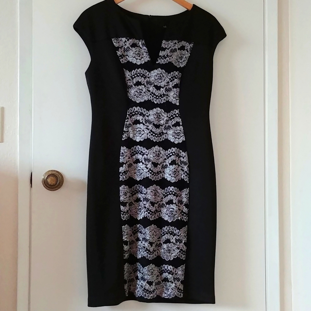 Lacy V neck Dress Black